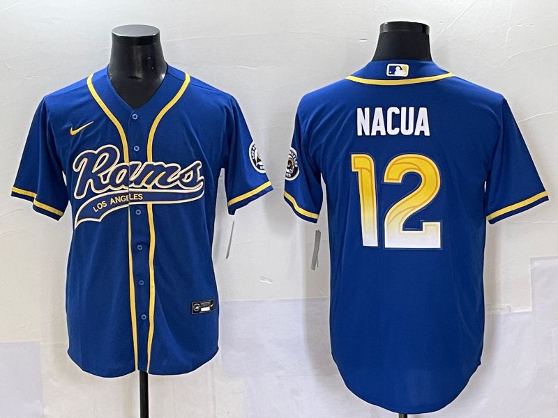 Men Los Angeles Rams #12 Nacua Blue Joint Name Nike 2025 Limited NFL Jersey style 06